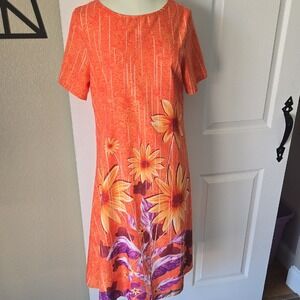 Noracora Orange Floral Sun Dress Midi Women's Size M‎ Short Sleeve